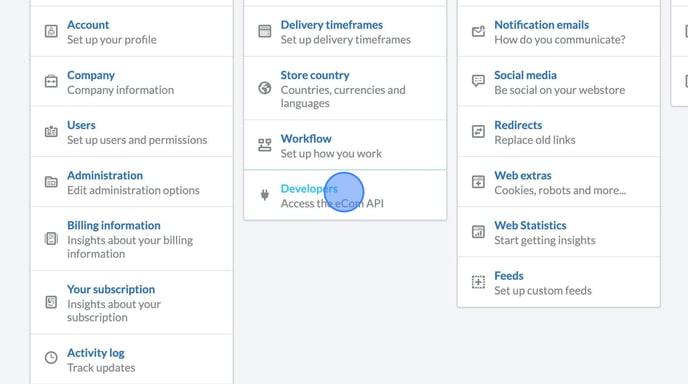 Accessing and Navigating Developer Settings in Webshop Interface - Step 3