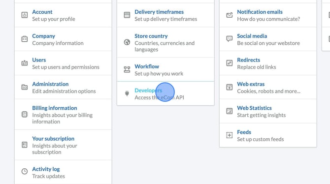 Accessing and Navigating Developer Settings in Webshop Interface - Step 3