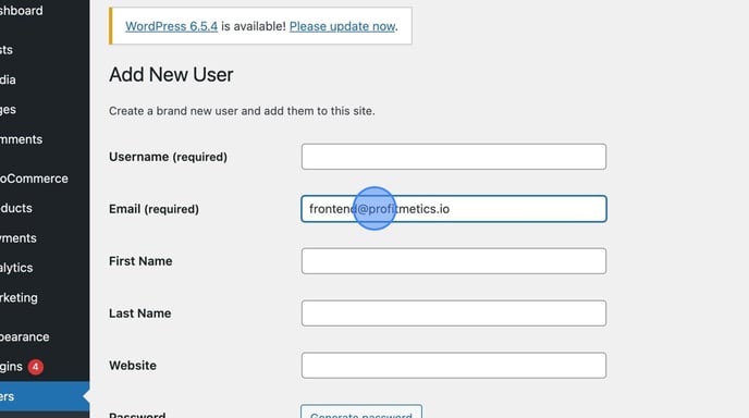 Add New User on ProfitMetrics Website - Step 14