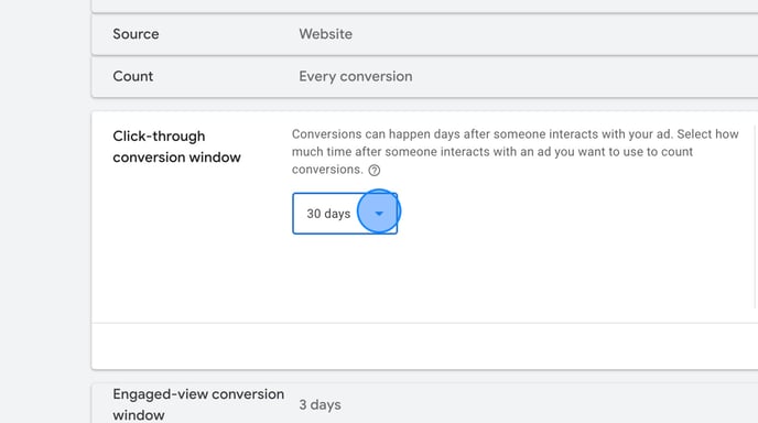 Adjust Click-through Conversion Window for Rewarding Ads in Google Ads - Step 8