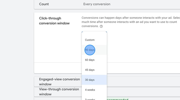 Adjust Click-through Conversion Window for Rewarding Ads in Google Ads - Step 9