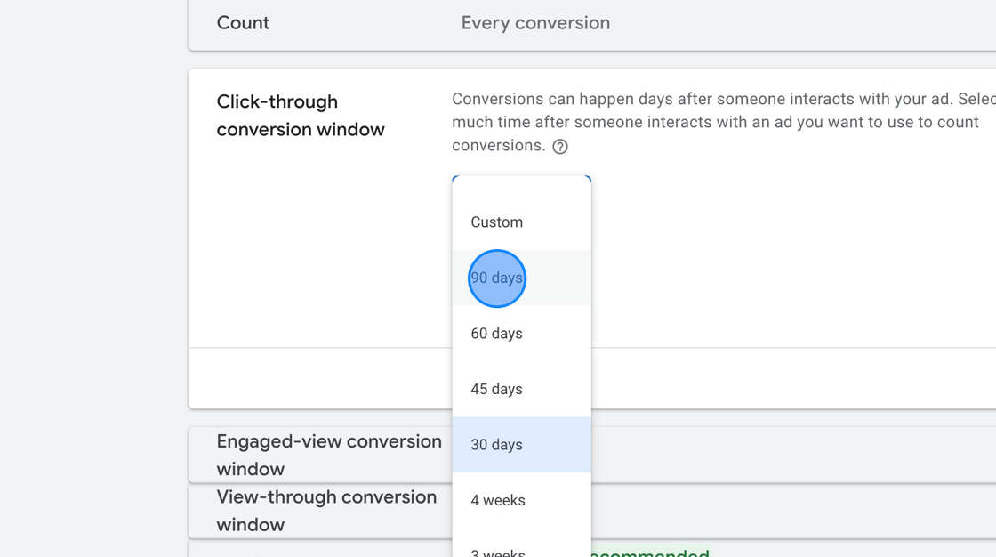 How to change the attribution windows in Google Ads