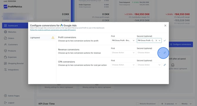 Configuring conversions for Google Ads in dashboard for marketing channels - Step 11