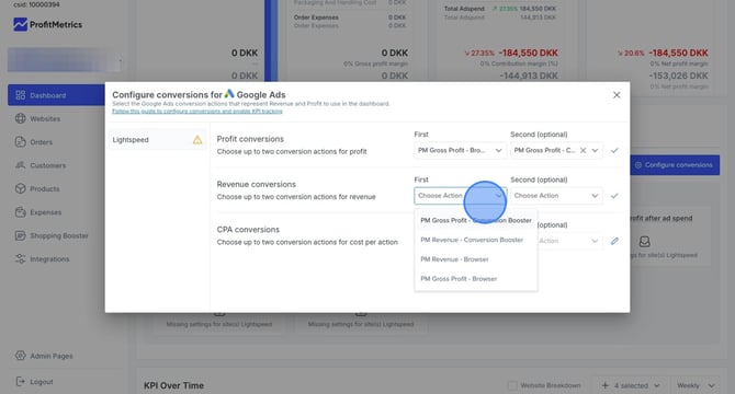 Configuring conversions for Google Ads in dashboard for marketing channels - Step 12