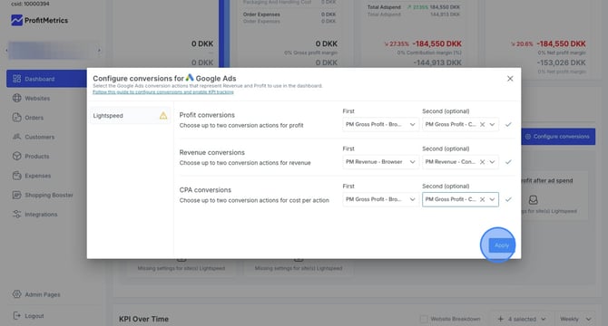 Configuring conversions for Google Ads in dashboard for marketing channels - Step 21
