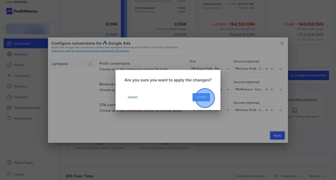 Configuring conversions for Google Ads in dashboard for marketing channels - Step 22