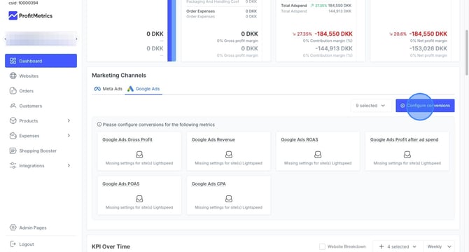 Configuring conversions for Google Ads in dashboard for marketing channels - Step 5