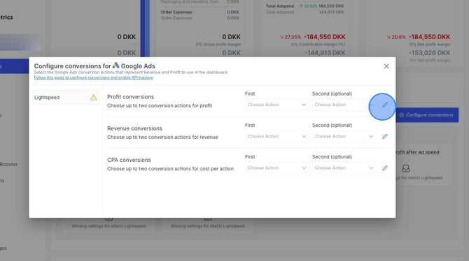 Configuring conversions for Google Ads in dashboard for marketing channels - Step 6