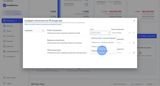 Configuring conversions for Google Ads in dashboard for marketing channels - Step 8