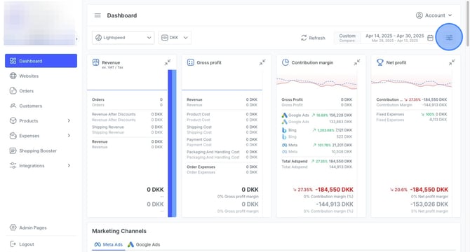 Configuring conversions for Meta Ads in dashboard for marketing channels - Step 1