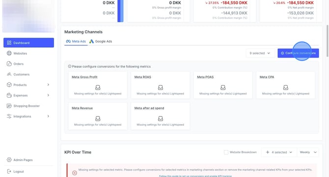Configuring conversions for Meta Ads in dashboard for marketing channels - Step 7