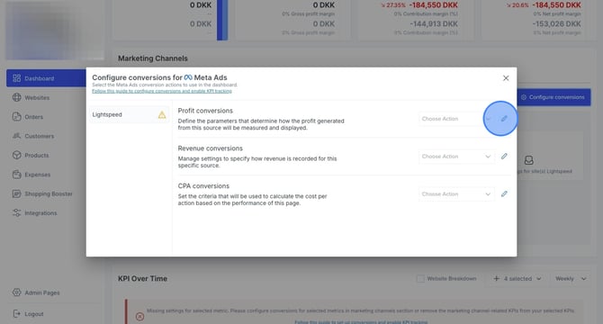 Configuring conversions for Meta Ads in dashboard for marketing channels - Step 8