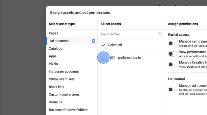 Connect Facebook Ad Account to ProfitMetrics for Reporting - Step 27