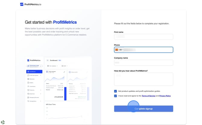 Create a ProfitMetrics Account and Add Website - Step 30