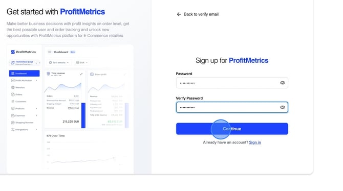 Create a ProfitMetrics Account and Add Website - Step 4