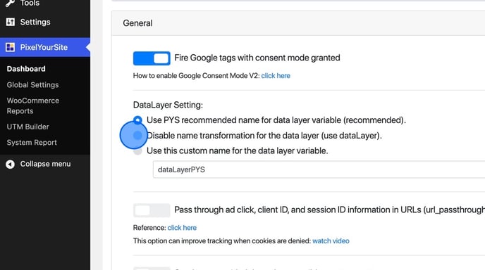 Disable Data Layer Transformation in PixelYourSite - Step 5