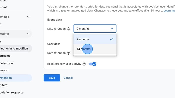 Enable Data Collection and Retention in Google Analytics - Step 24