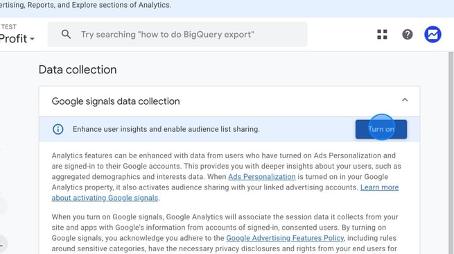 Enable Data Collection for Ads Personalization in Google Analytics - Step 4