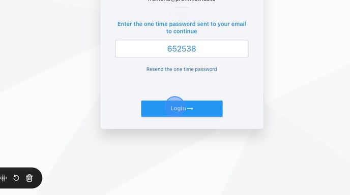 Enter the one time password