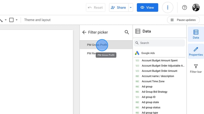 Filtering Data by PM Gross Profit in Looker - Step 29