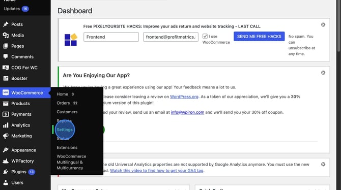 Generate ProfitMetrics Feed in WordPress Admin - Step 1