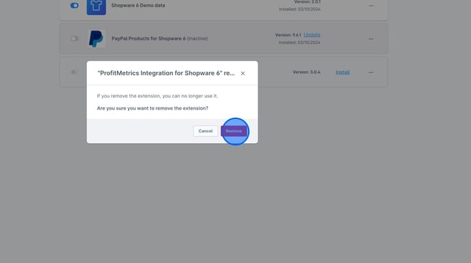 How To Remove Extensions in Shopware Admin - Step 4