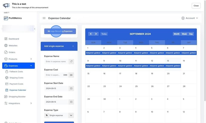 How to Add Recurring Expenses in Profit Metrics - Step 4