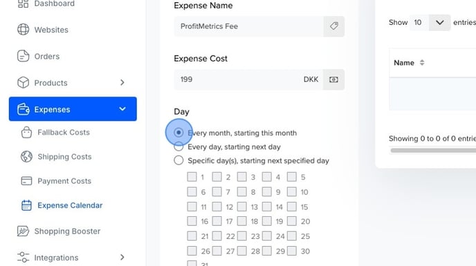 How to Add Recurring Expenses in Profit Metrics - Step 9