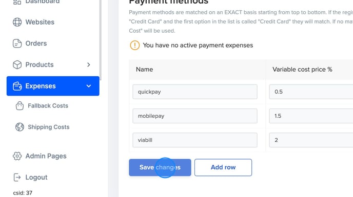 How to set up Payment costs - Step 8-1