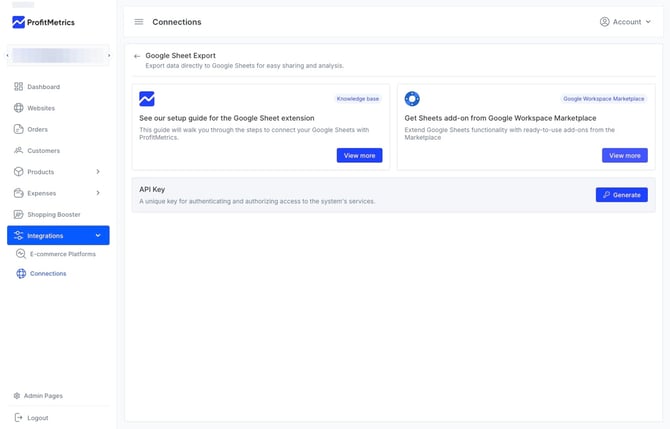 How to set up the ProfitMetrics Google Sheets Extension to export Dashboard Data_KPI to Google Sheets  - Step 0