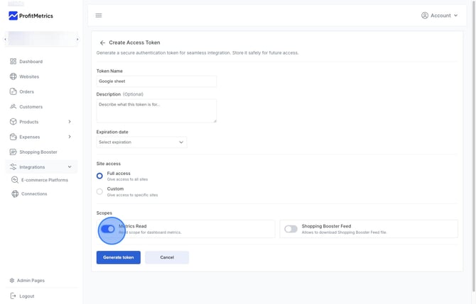 How to set up the ProfitMetrics Google Sheets Extension to export Dashboard Data_KPI to Google Sheets  - Step 12