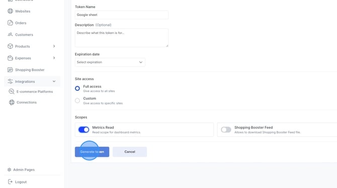 How to set up the ProfitMetrics Google Sheets Extension to export Dashboard Data_KPI to Google Sheets  - Step 13