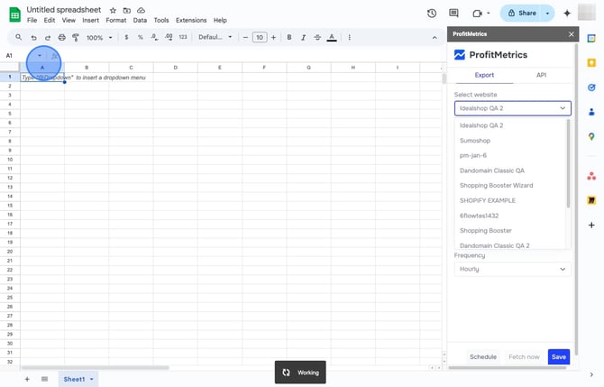 How to set up the ProfitMetrics Google Sheets Extension to export Dashboard Data_KPI to Google Sheets  - Step 15