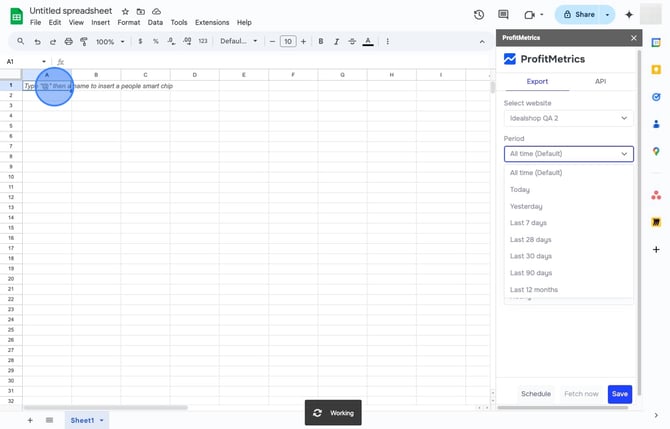 How to set up the ProfitMetrics Google Sheets Extension to export Dashboard Data_KPI to Google Sheets  - Step 16