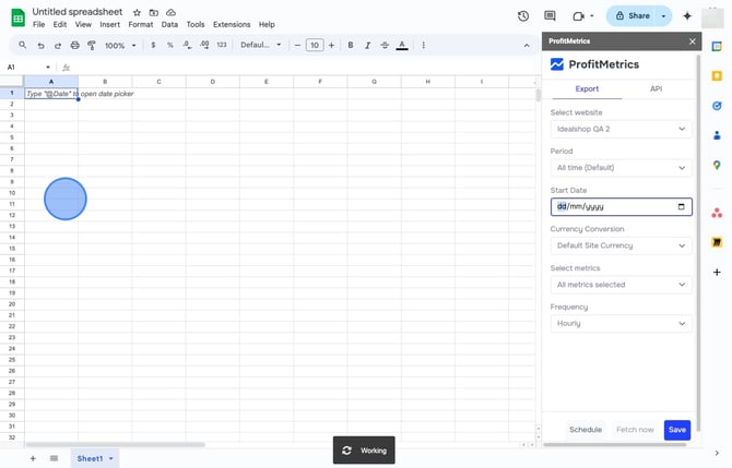 How to set up the ProfitMetrics Google Sheets Extension to export Dashboard Data_KPI to Google Sheets  - Step 17