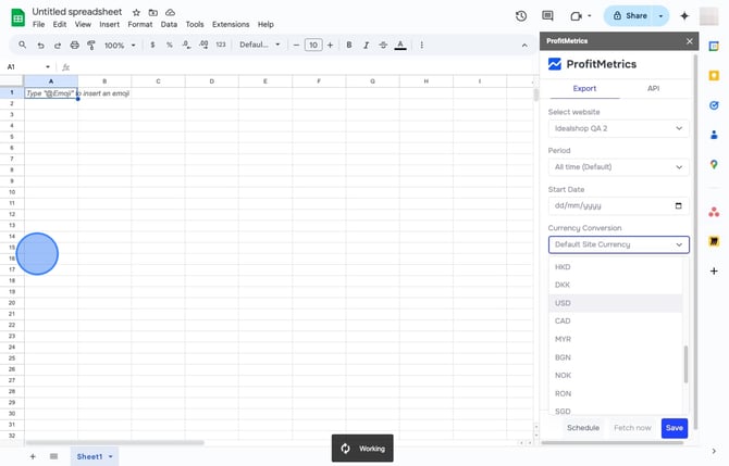 How to set up the ProfitMetrics Google Sheets Extension to export Dashboard Data_KPI to Google Sheets  - Step 18