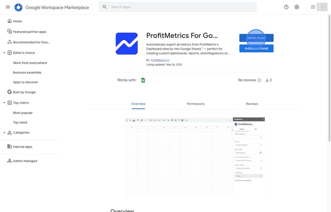 How to set up the ProfitMetrics Google Sheets Extension to export Dashboard Data_KPI to Google Sheets  - Step 2