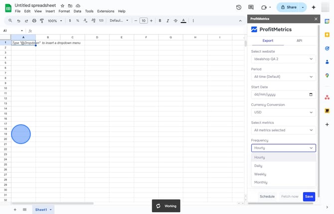 How to set up the ProfitMetrics Google Sheets Extension to export Dashboard Data_KPI to Google Sheets  - Step 20