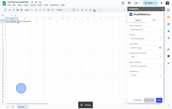 How to set up the ProfitMetrics Google Sheets Extension to export Dashboard Data_KPI to Google Sheets  - Step 22