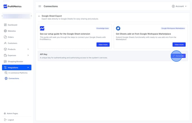 How to set up the ProfitMetrics Google Sheets Extension to export Dashboard Data_KPI to Google Sheets  - Step 8
