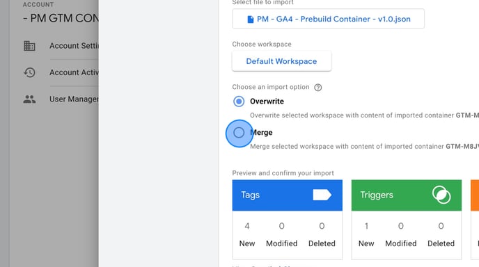 Import Google Analytics 4 container with custom settings - Step 7