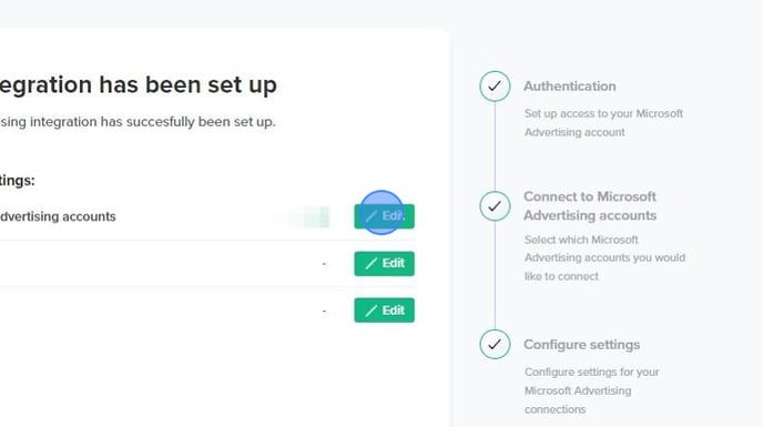 Reconnecting Bing Ads account in ProfitMetrics dashboard - Step 2