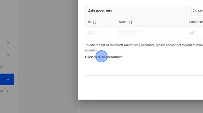 Reconnecting Bing Ads account in ProfitMetrics dashboard - Step 3