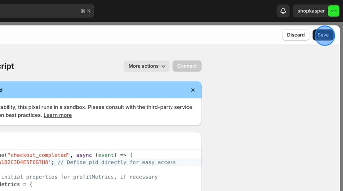 Set Up Custom Pixel for ProfitMetrics in Shopify - Step 17