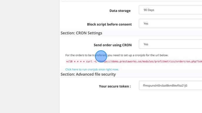 Set Up Profitmetrics Module and Cronjob in PrestaShop - Step 9