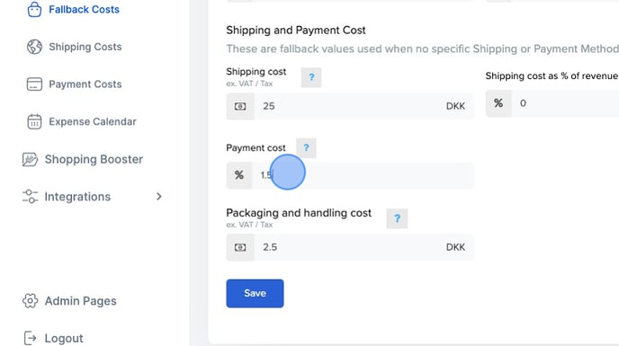 Set up Fallback Payment cost - Step 4