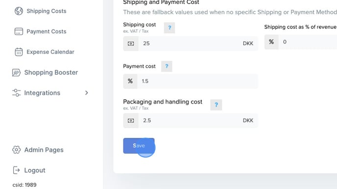 Set up Fallback Payment cost - Step 6