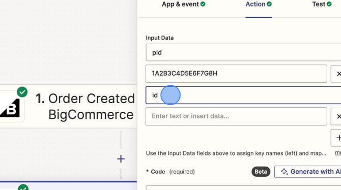 Set up Zapier connection with _id_ integration. - Step 4