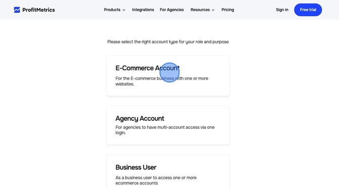 Start Your ProfitMetrics Free Trial - Step 3
