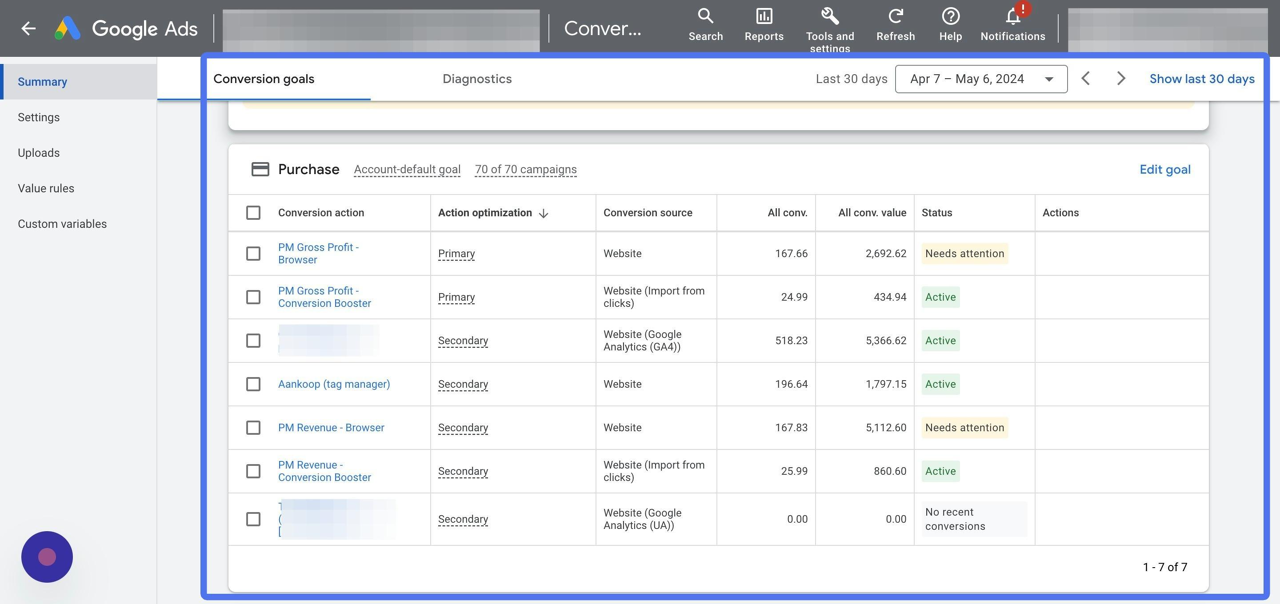 How to take a screenshot of Google Ads Conversions (Old UI)